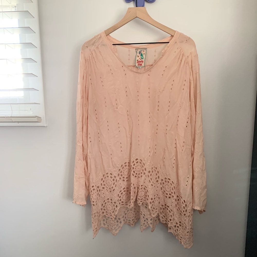 Johnny Was Peach Eyelet Blouse